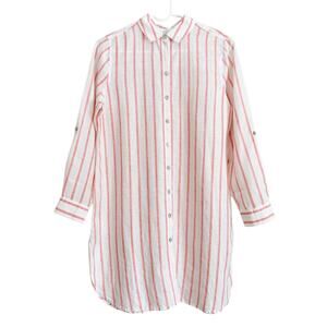 Chico's Linen Button Up Shirt Tunic Stripe No Iron Lagenlook Minimalist Resort